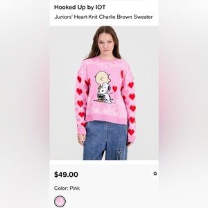 Peanuts Pink and Red Heart Crew Neck Sweater